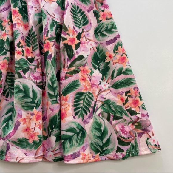 Love, Nickie Lew Pink & Green Tropical Halter Fit & Flare Dress Girls Size 8 - Picture 4 of 8